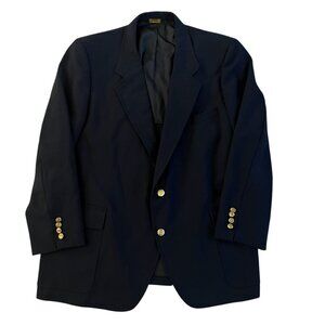 John Weitz Blazer Mens 42R Navy Hopsack Gold Buttons Classic USA Made Sport Coat